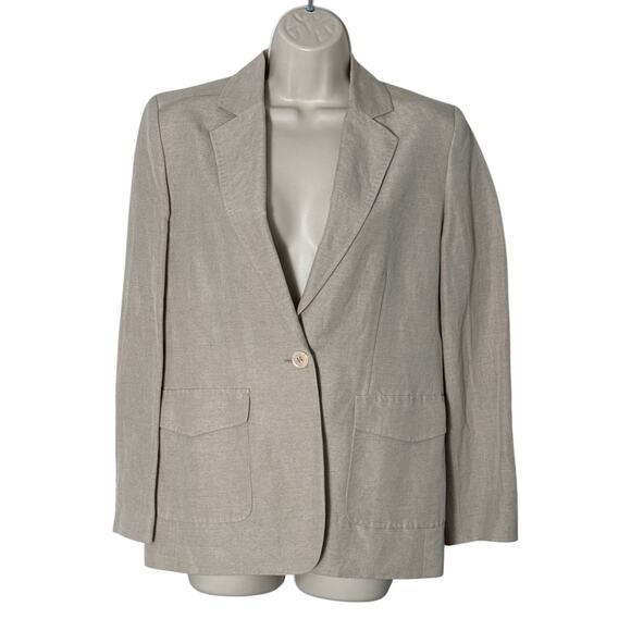 Kate Hill Linen Blend Vintage Button Front Blazer Tan Size 4 - Picture 1 of 6
